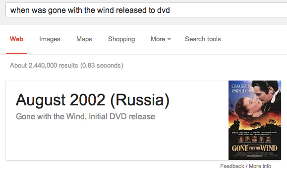 Strange DVD release date info card in Google search results