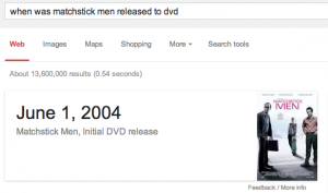DVD release date info card in Google search results
