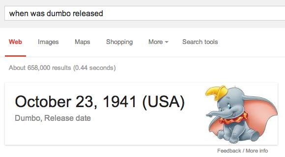 Movie release date info card in Google search results