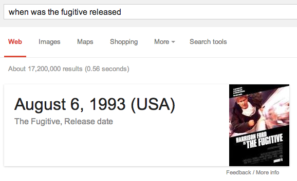 Movie release date info card in Google search results