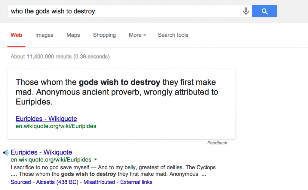 Wikiquote is powering some information cards in Google's search results