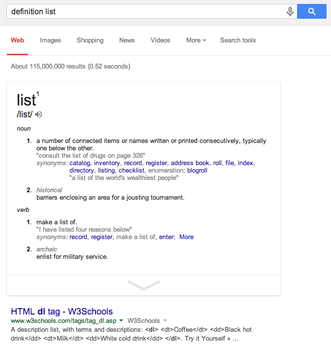 Definition List SERP